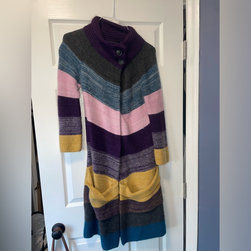 THEORY Floriane Land Multi Color Striped Long Cardigan | P Small